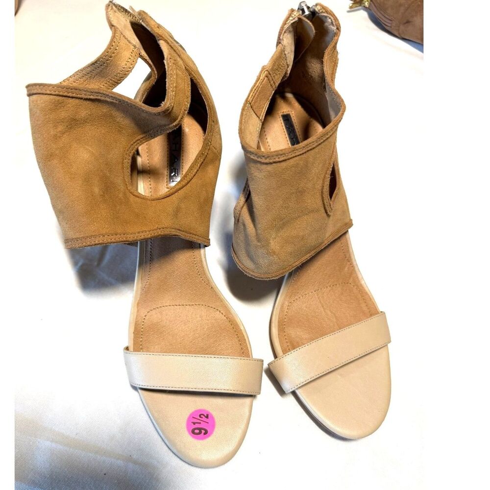 NWOT Tahari Sandals Nationl 3" Heels Cream/Tan Suede & Smooth Leather Sz 9.5